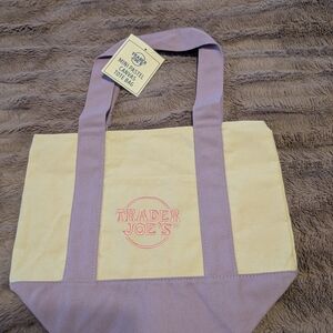 Trader Joe's Pastel Canvas Tote - Yellow and Purple
